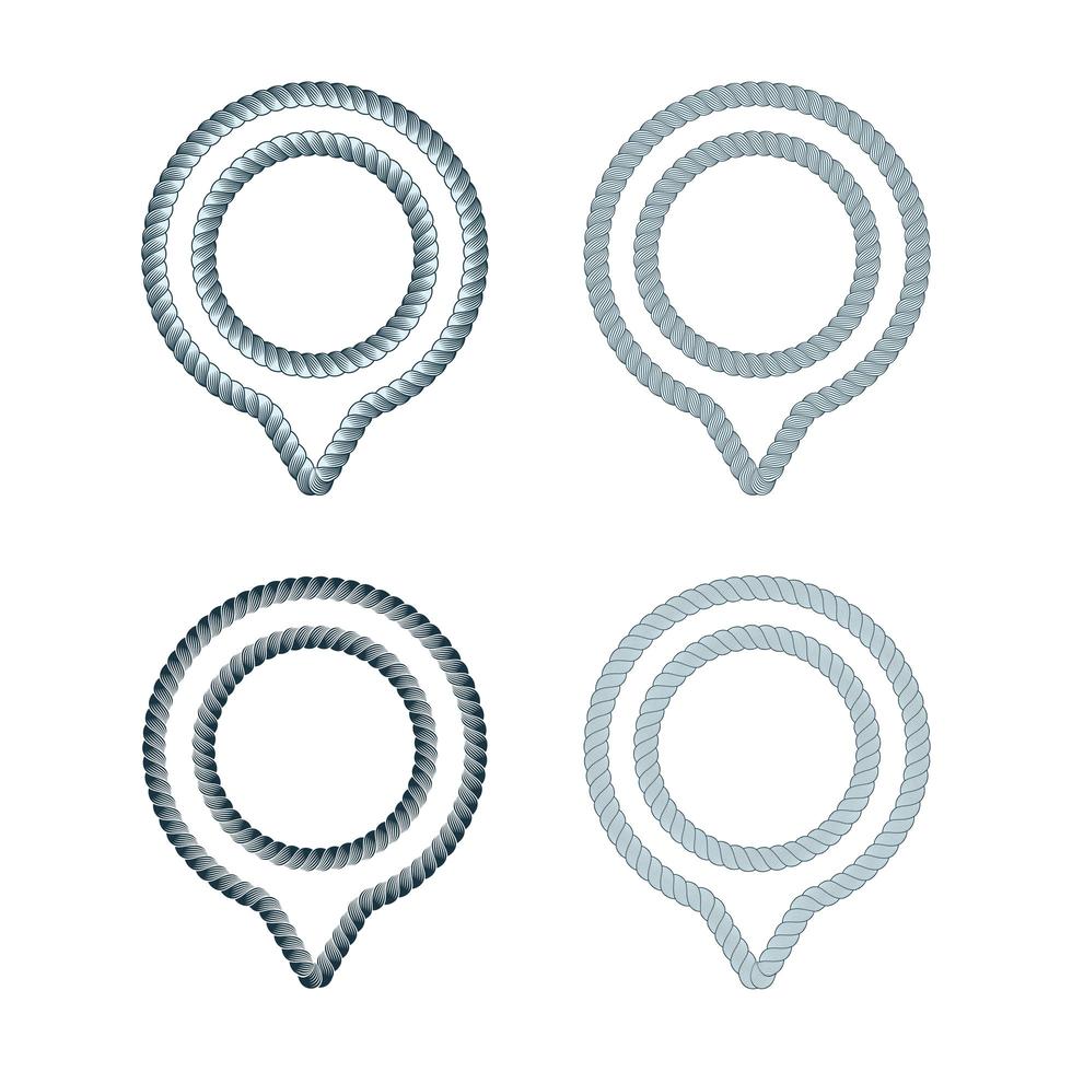 vektor uppsättning portar och bryggor plats guide kreativa symbol koncept. knutpunkt logotyp designidé. logoinspiration med rep och punktnålsikon. tema för globalt positioneringssystem.