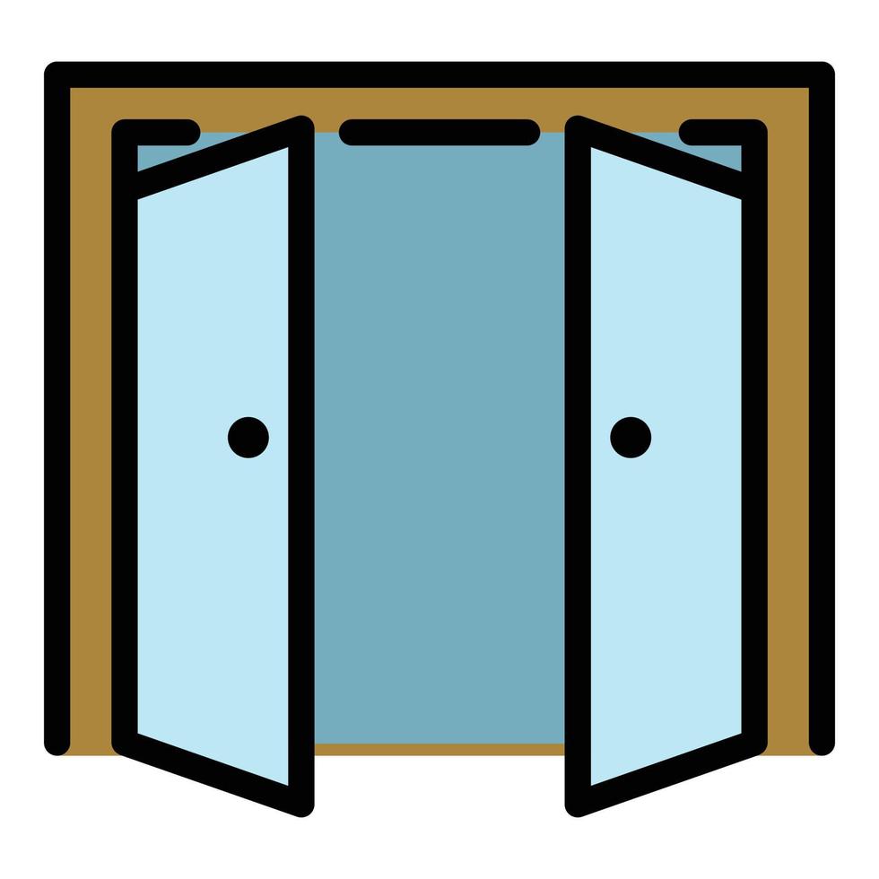 dubbel- dörr öppen utanför ikon Färg översikt vektor