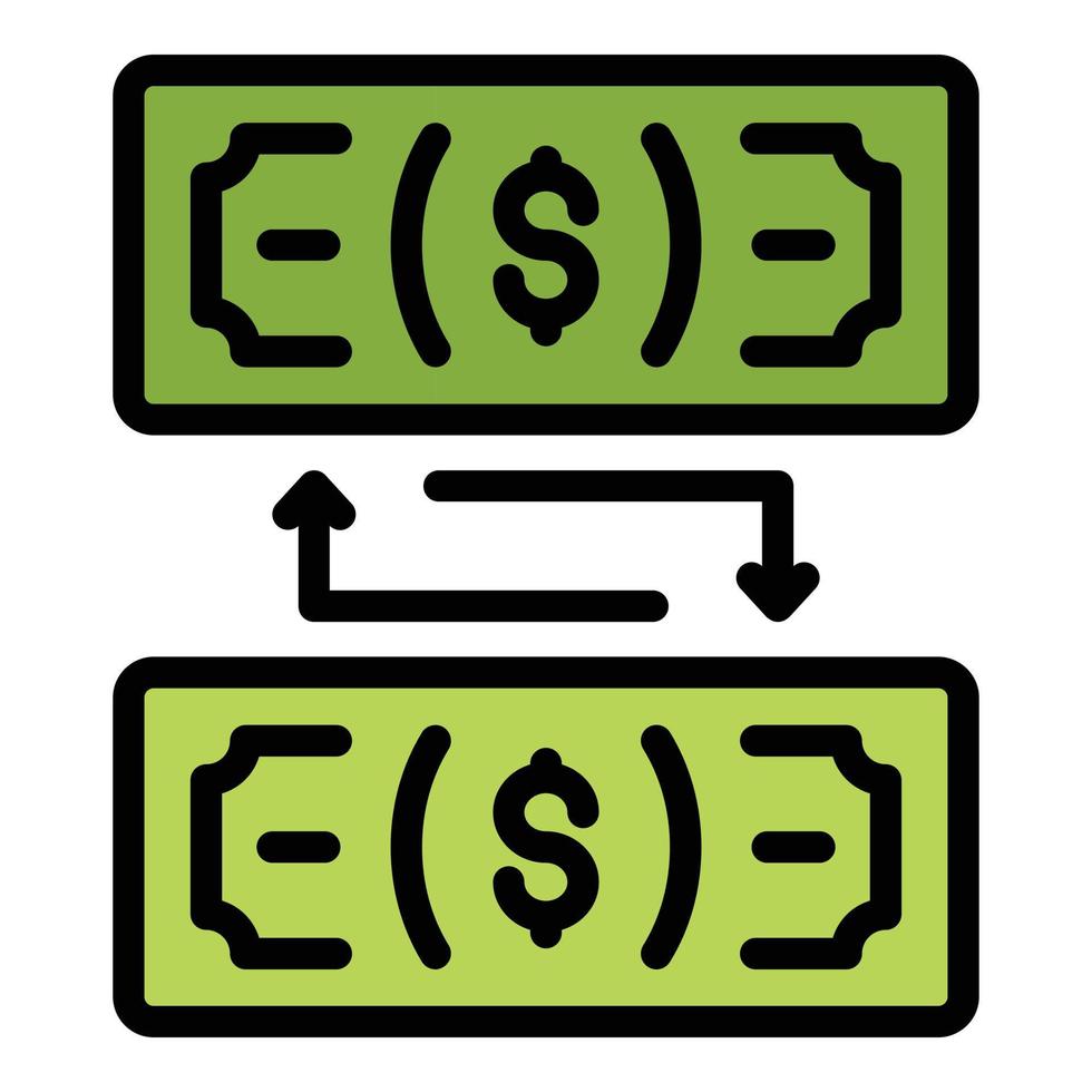 Dollar-Banknotenwechsel Symbol Farbe Umriss Vektor