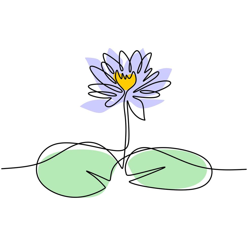 Blumen Lotus kontinuierliche Linie Vektor-Illustration. schöne Seerose lokalisiert auf weißem Hintergrund. Naturwasser Pflanzenökologie Leben Schönheitskonzept. Blumendekoration. minimalistische Konturzeichnung vektor