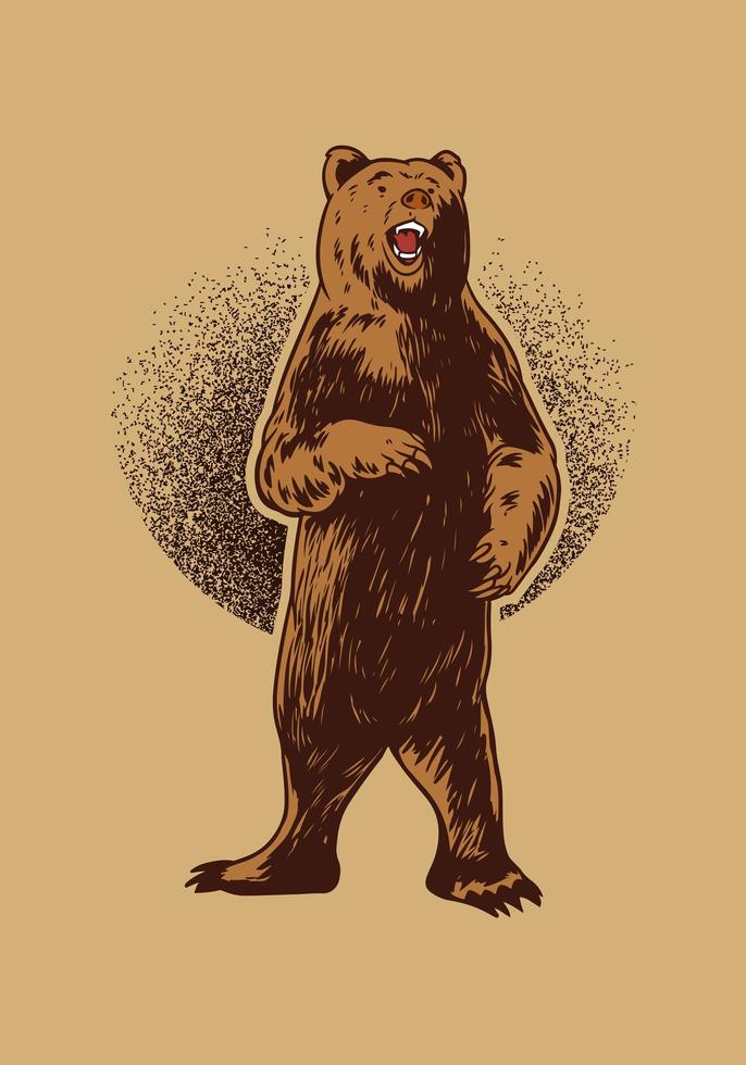 handritad björnillustration för t-shirt, affisch eller logotyp. grizzly illustration isolerad på beige bakgrund vektor