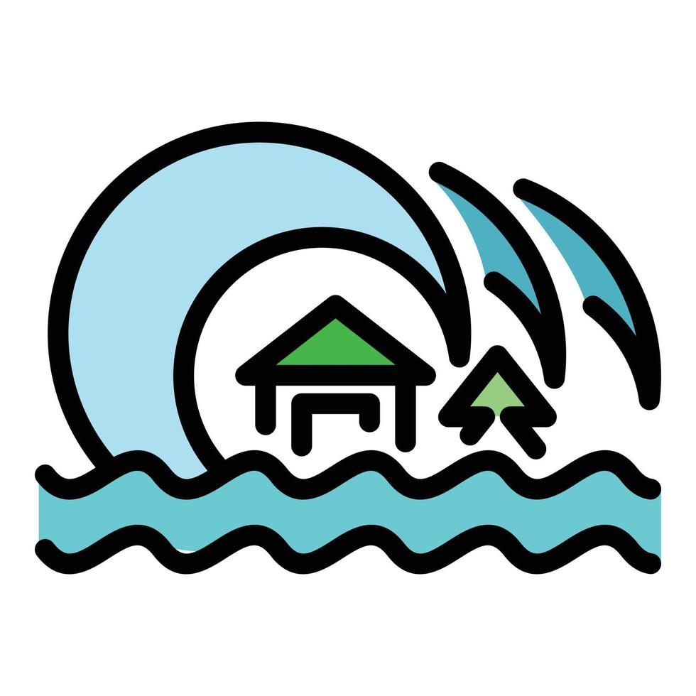 Sommer-Tsunami-Symbol Farbumrissvektor vektor