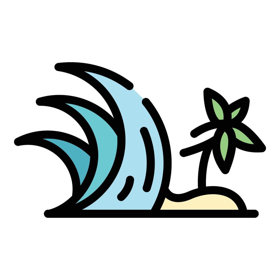 Palme Tsunami Symbol Farbe Umriss Vektor