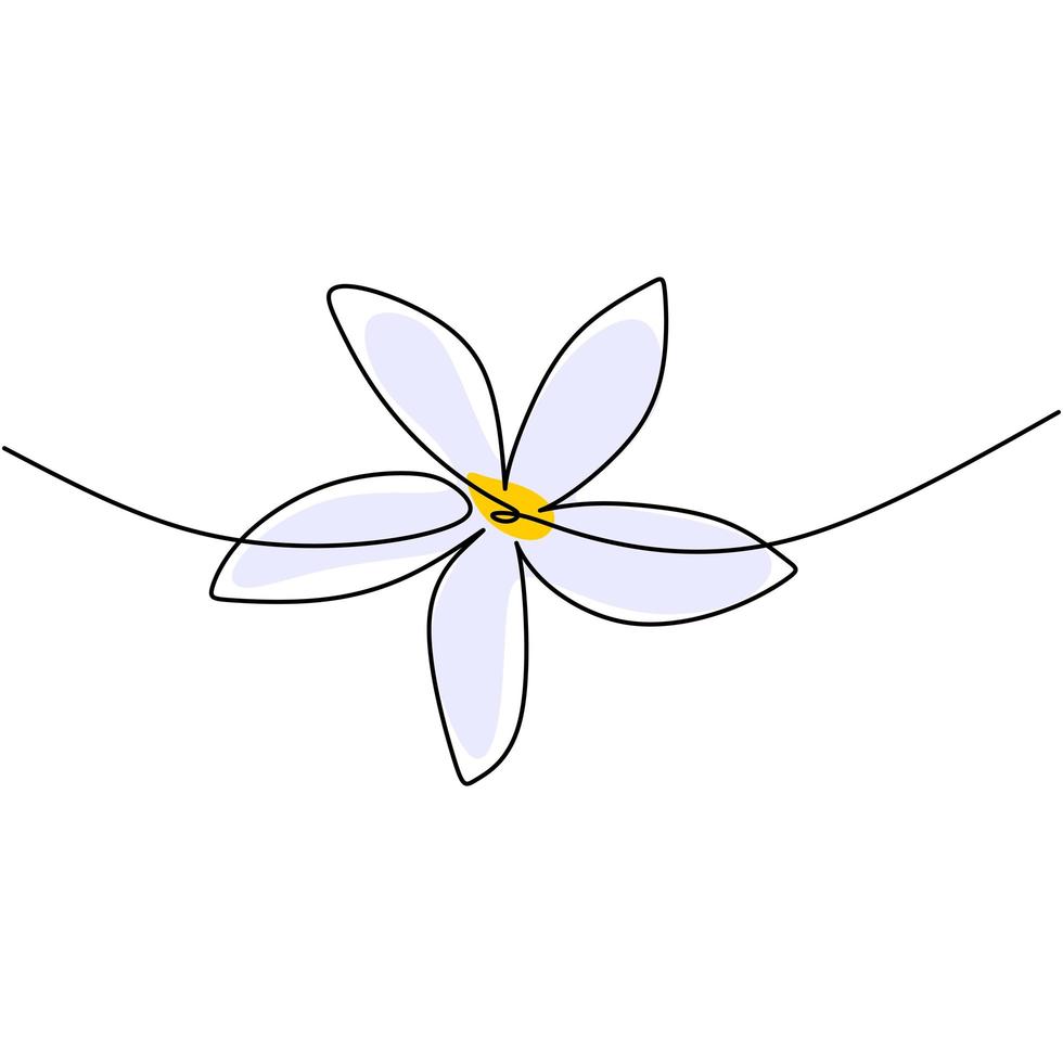 schöne Blume im minimalen Linienstil. kontinuierliche einzeilige Zeichnung der Blumen handgezeichneten Bildsilhouette. Zweig mit Blumen lokalisiert auf weißem Hintergrund. Vektorillustration vektor