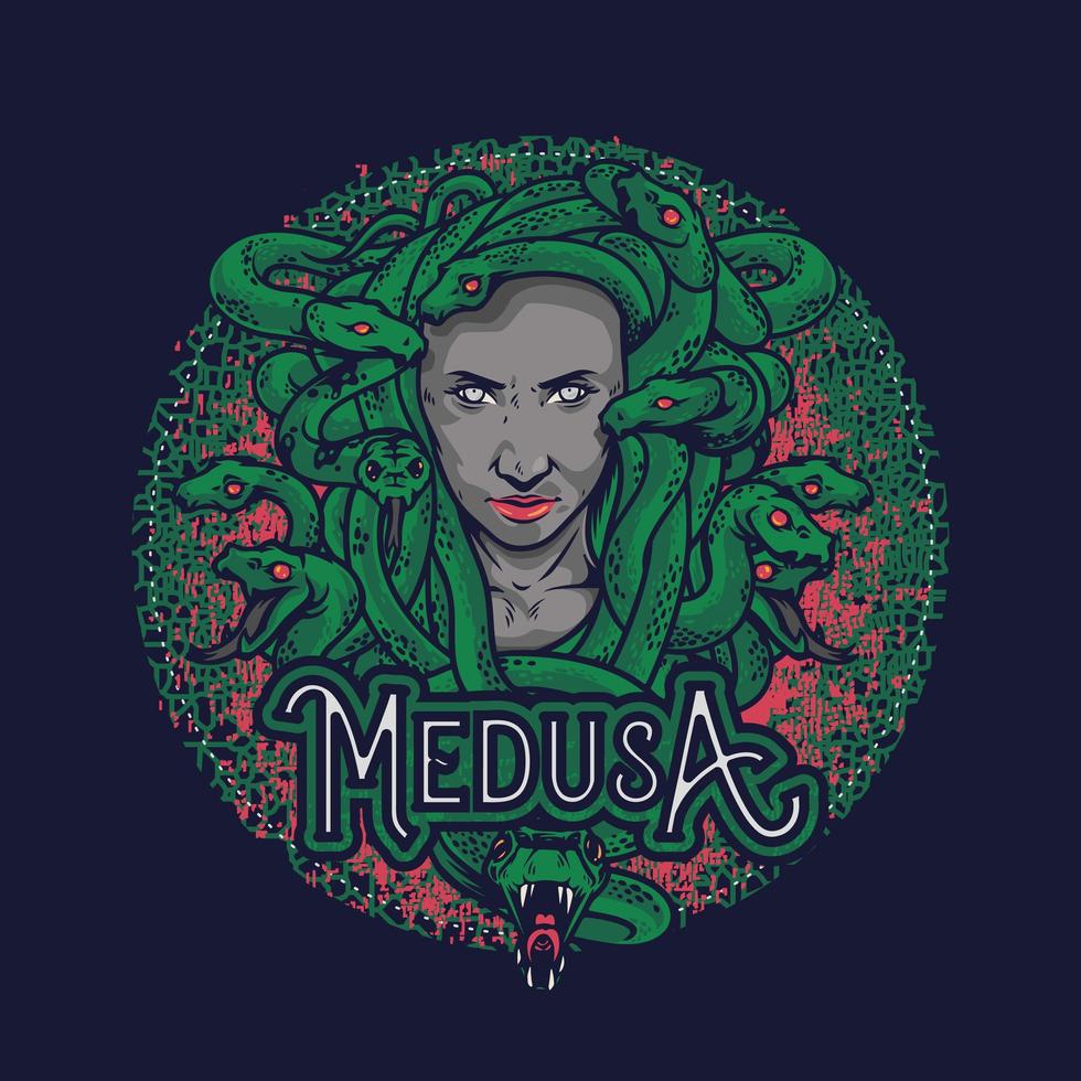 wunderbare handgezeichnete Illustration des Kopfes der Medusa. Medusakopfillustration lokalisiert auf Marinehintergrund vektor