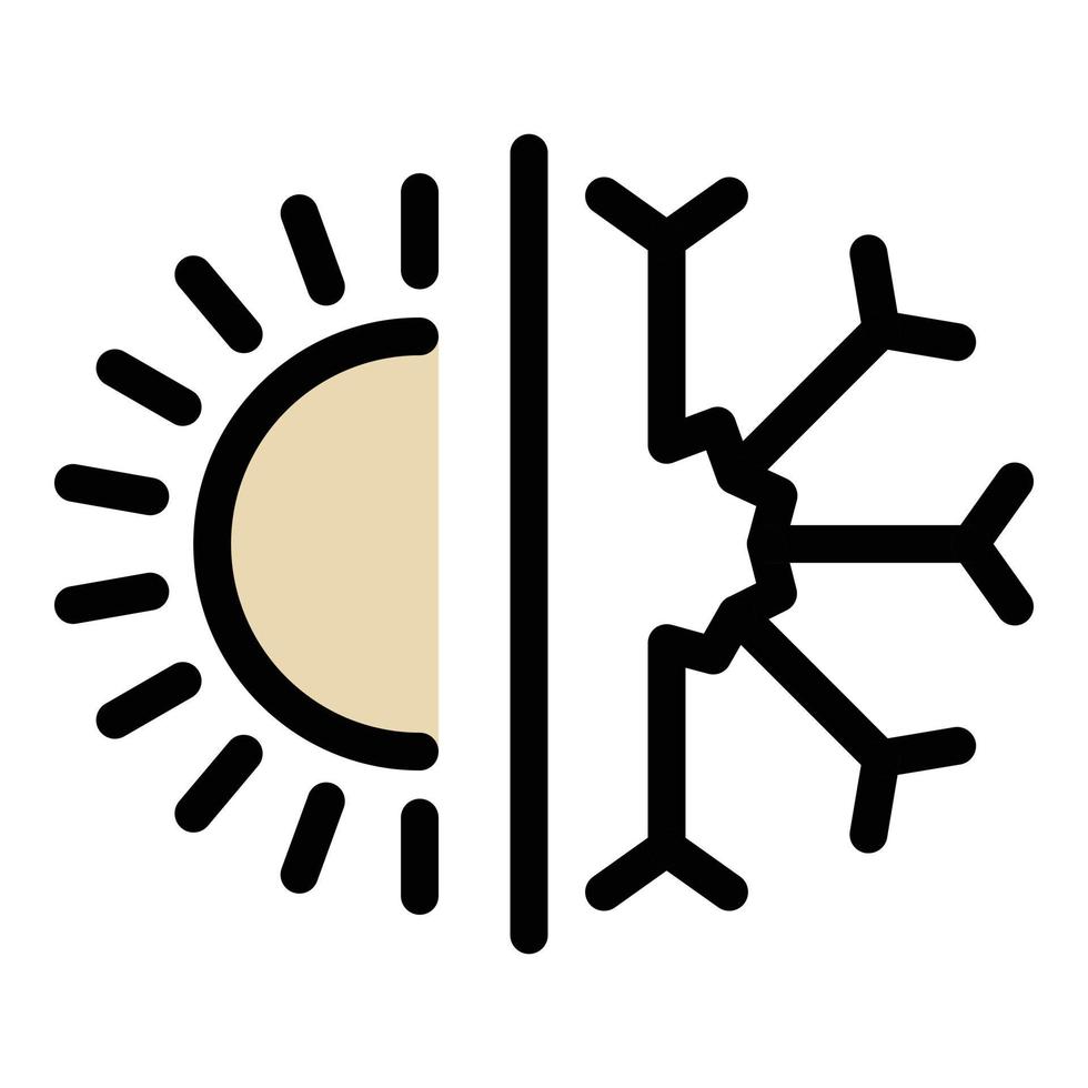 Sonne und Schneeflocke Symbol Farbe Umriss Vektor