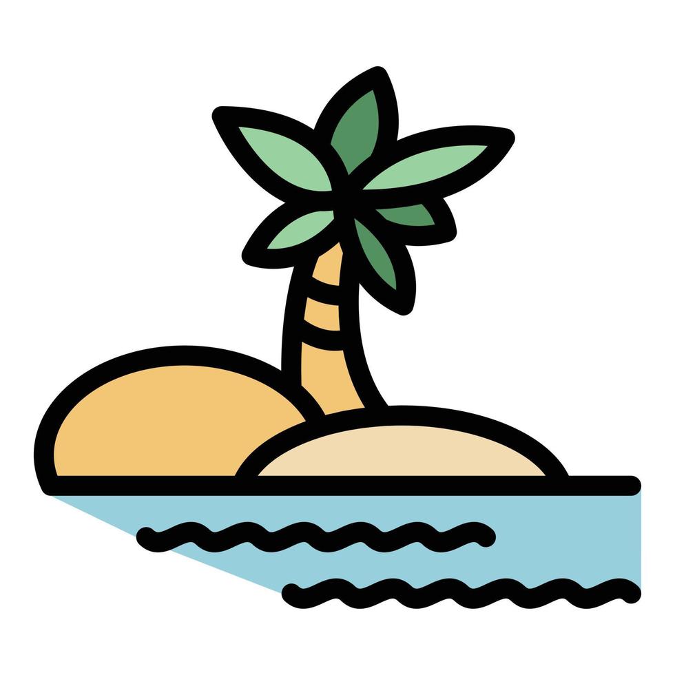 kokos handflatan träd ö ikon Färg översikt vektor