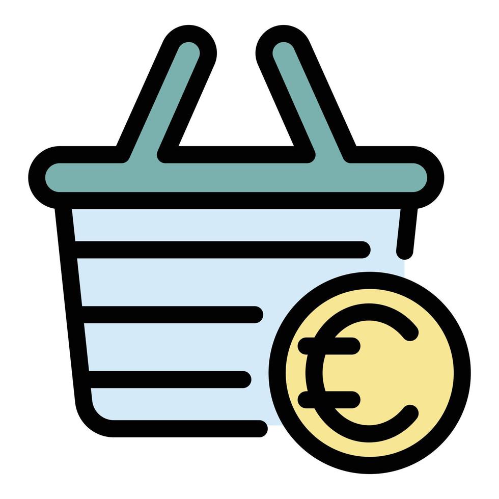 Euro Warenkorb Symbol Farbe Umriss Vektor