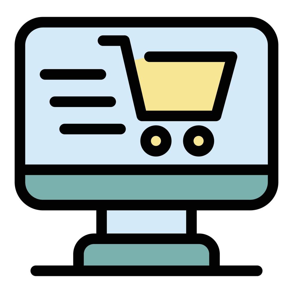 Online-Shopping-Symbol Farbumrissvektor vektor