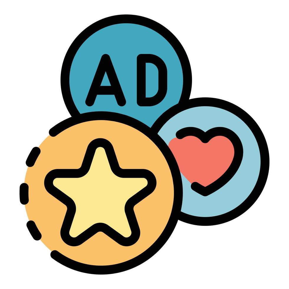annons, stjärna och hjärta ikon Färg översikt vektor