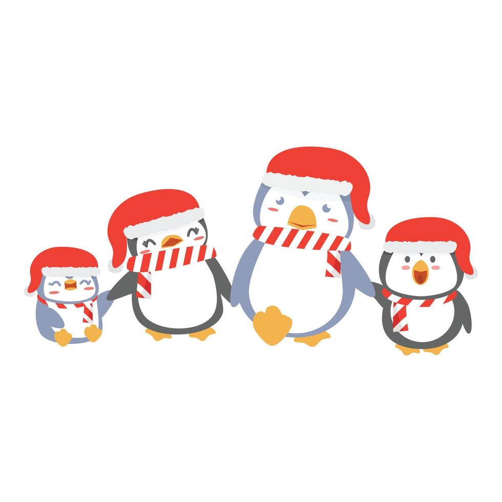 tecknad serie Lycklig pingvin familj med jul vektor