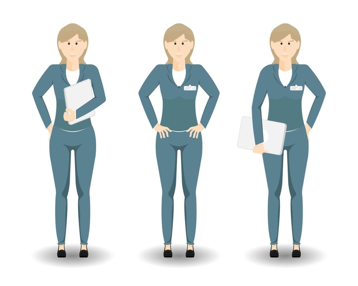 weibliche Büroangestellte in Uniform auf isoliertem Hintergrund, Vektorillustration. vektor