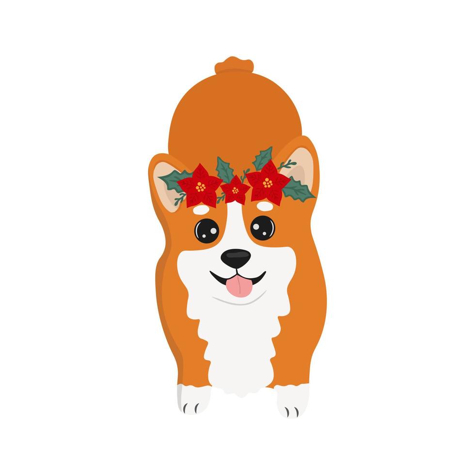 corgi med huvud krans. corgi hund vektor tecknad serie illustration. söt vänlig welsh corgi valp, isolerat på vit bakgrund.