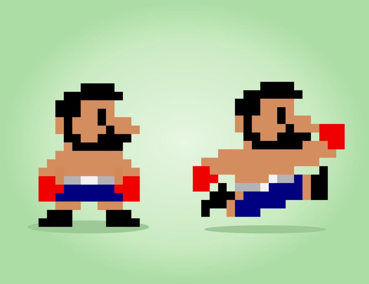 8-bitars pixelhjälte av boxer. spelkaraktär i vektorillustration vektor