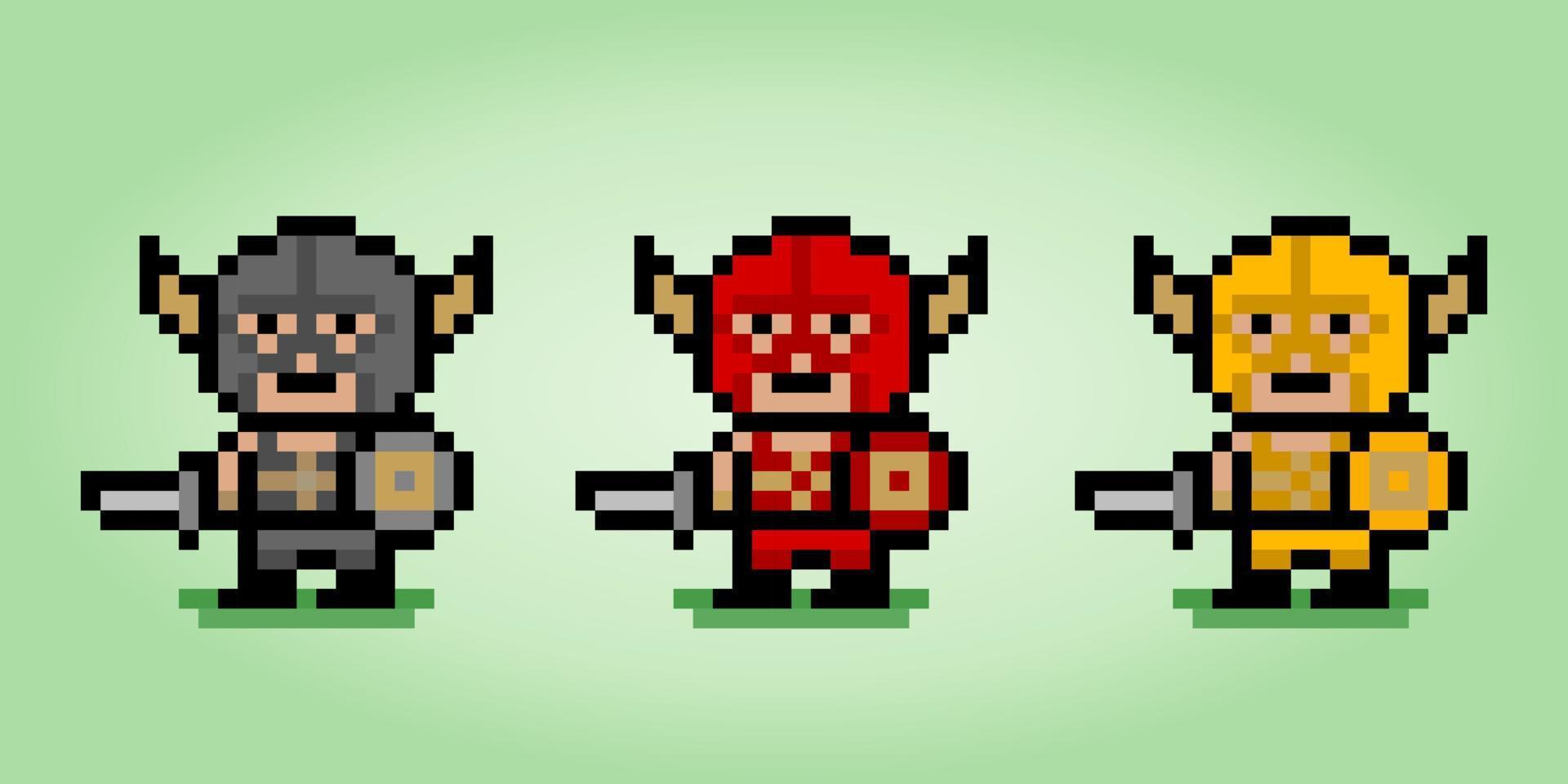 8-bitars pixlar vikingavatar. spelkaraktär i vektorillustration vektor