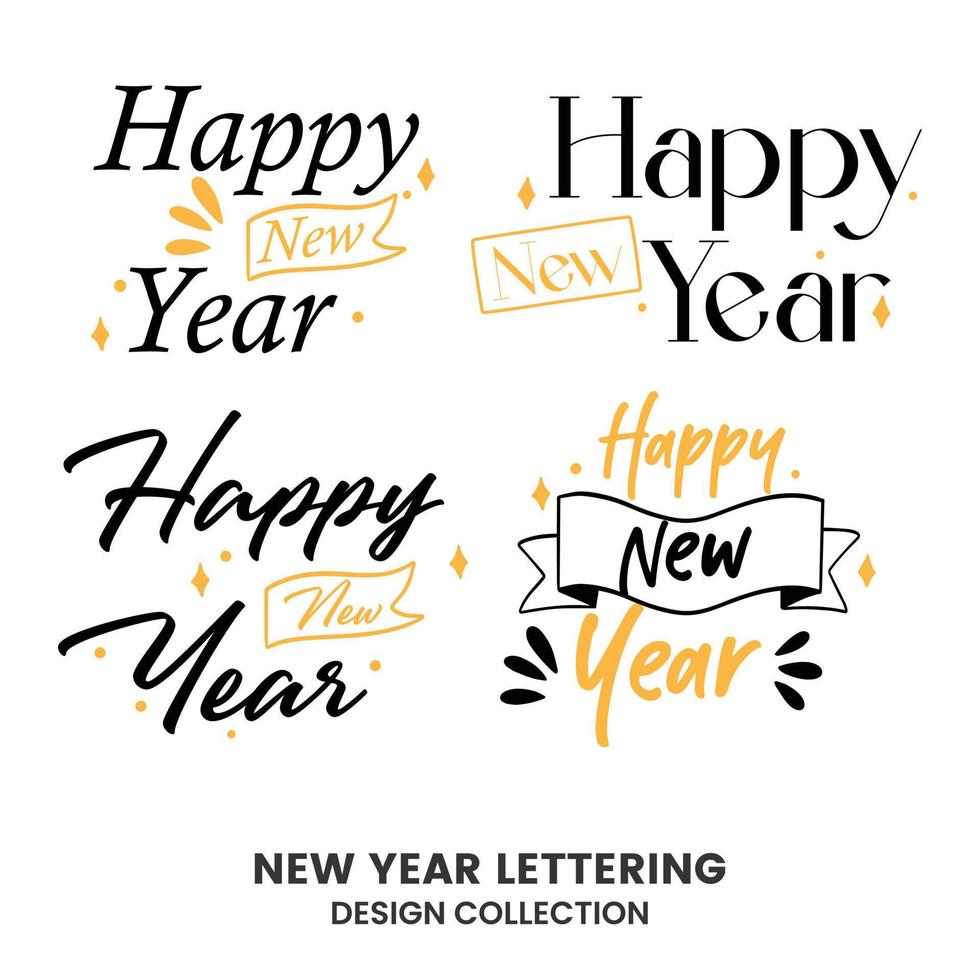 Lycklig ny år typografi tecken. vektor text kompositioner samling