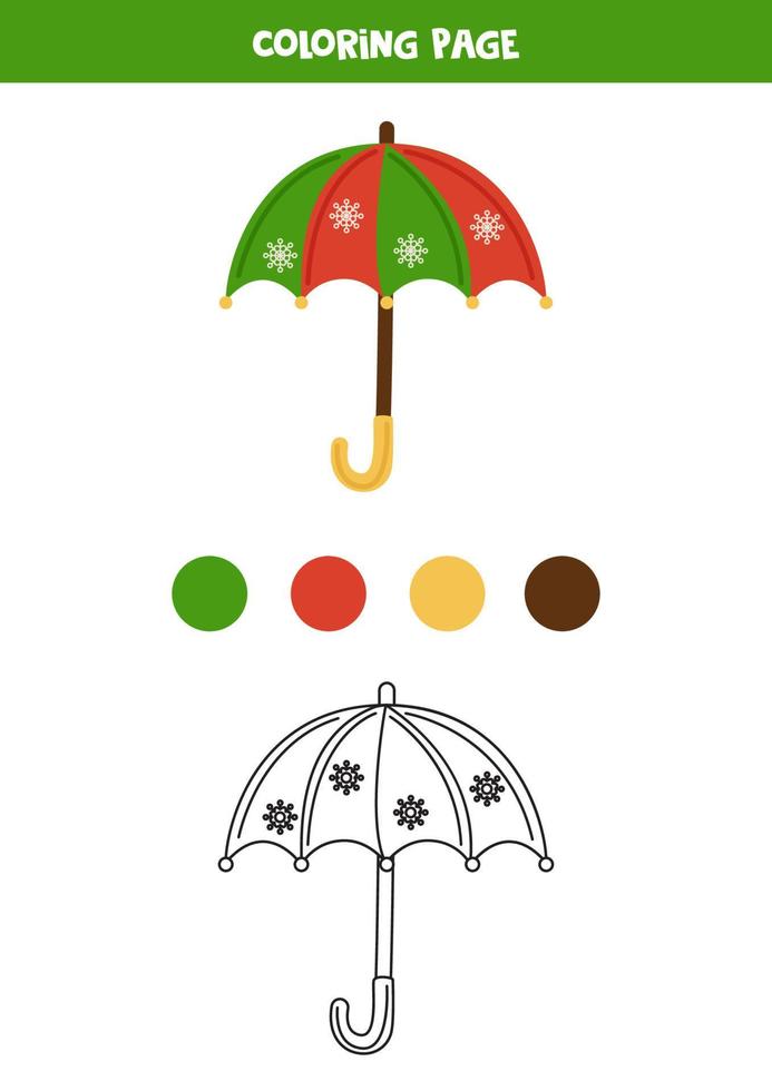 Farbe niedlichen Cartoon-Regenschirm. Arbeitsblatt für Kinder. vektor