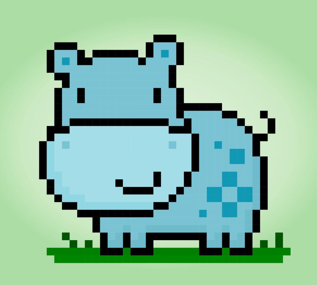 8-Bit-Pixel-Nilpferd. Tiere für Spielmaterial und Kreuzstichmuster in Vektorgrafiken. vektor