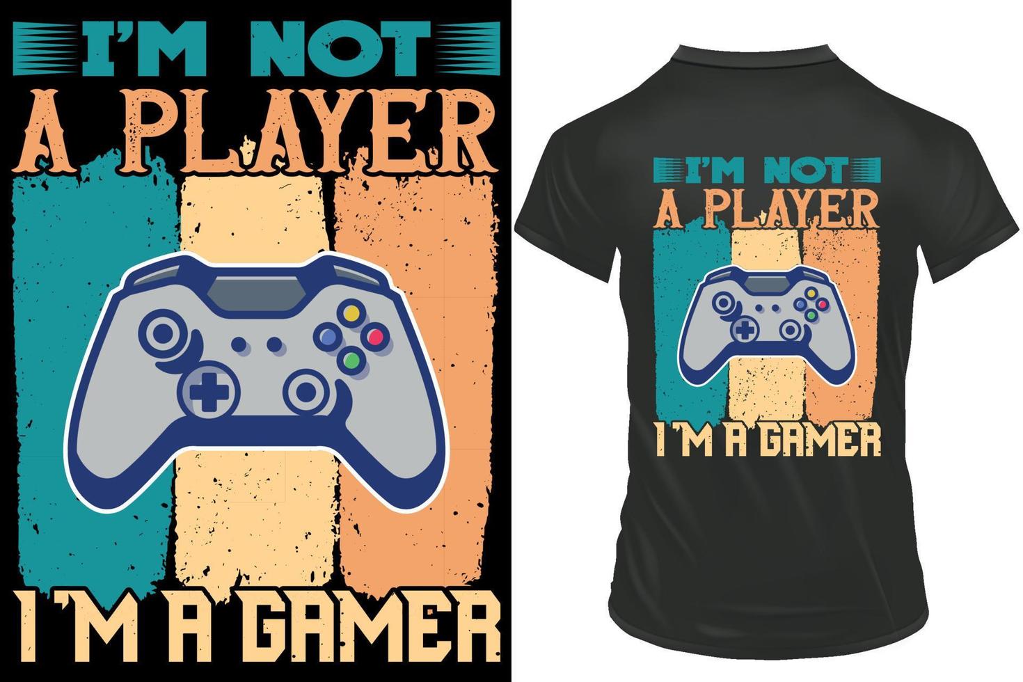 Ich bin kein Spieler, ich bin ein Gamer-Slogan, Retro-Vintage-T-Shirt-Design, Gaming-T-Shirt-Design vektor