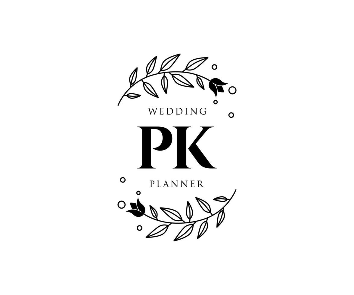 pk initialer brev bröllop monogram logotyper samling, hand dragen modern minimalistisk och blommig mallar för inbjudan kort, spara de datum, elegant identitet för restaurang, boutique, Kafé i vektor