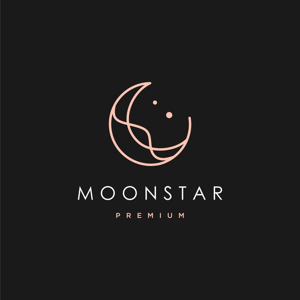 elegant halvmåne måne och stjärna logotyp design linje ikon vektor i lyx stil översikt linjär