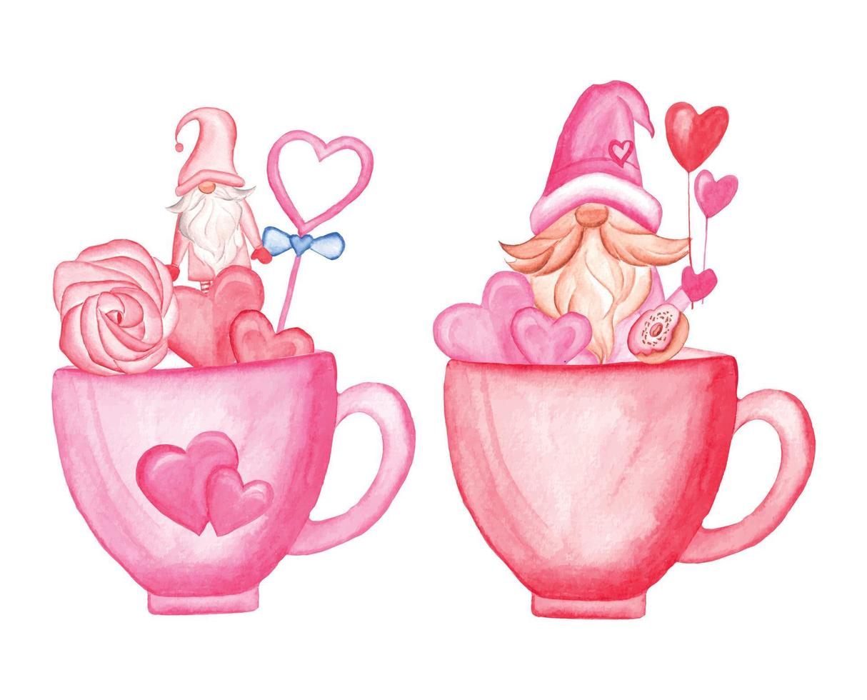 Aquarell Valentinstag Kaffeetasse Cliparts, Valentinstag Kaffeeliebhaber Sublimation vektor