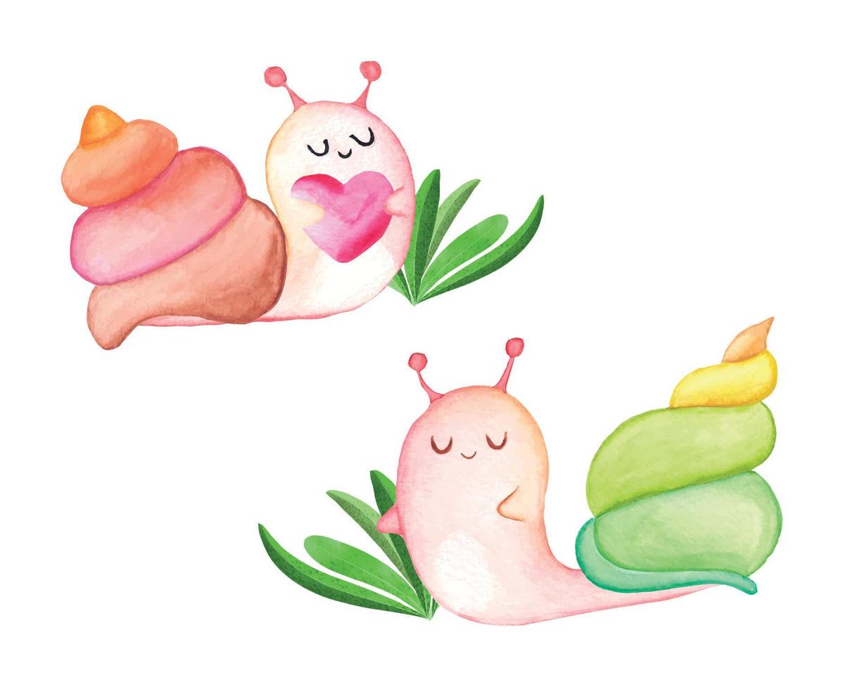 Aquarell-Schnecke-Clipart-Set, niedliche Gartenschneckenillustration vektor