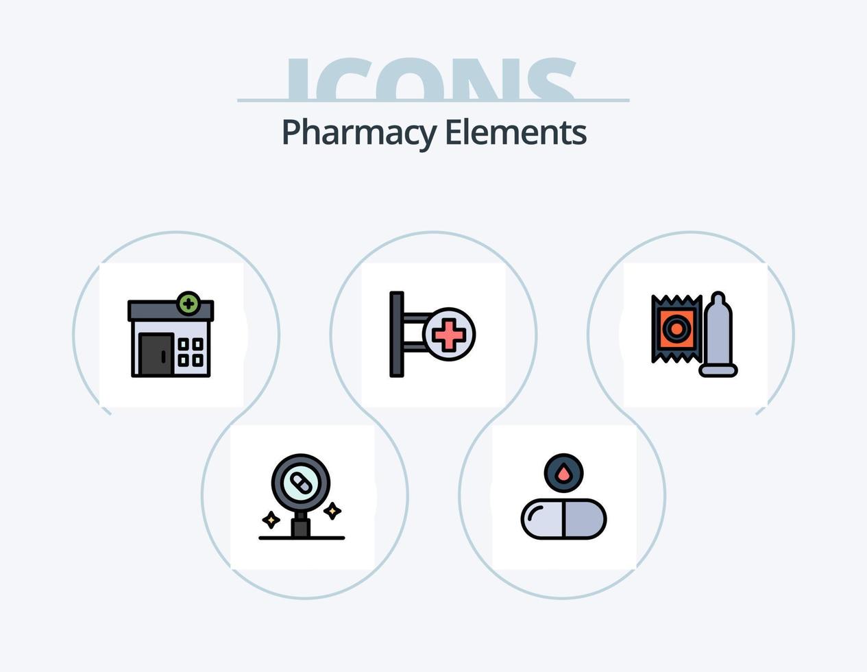 apotek element linje fylld ikon packa 5 ikon design. piller. medicinsk . läsplatta. hälsa . flaska vektor