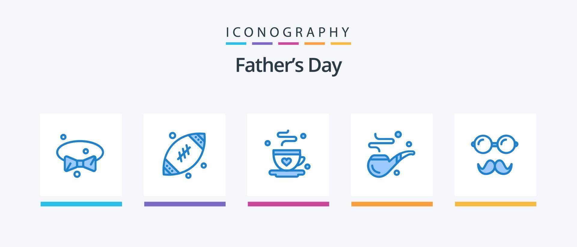 Vatertag blau 5 Icon Pack inklusive Vater. Väter. Kaffee. Tag. Zigarre. kreatives Symboldesign vektor
