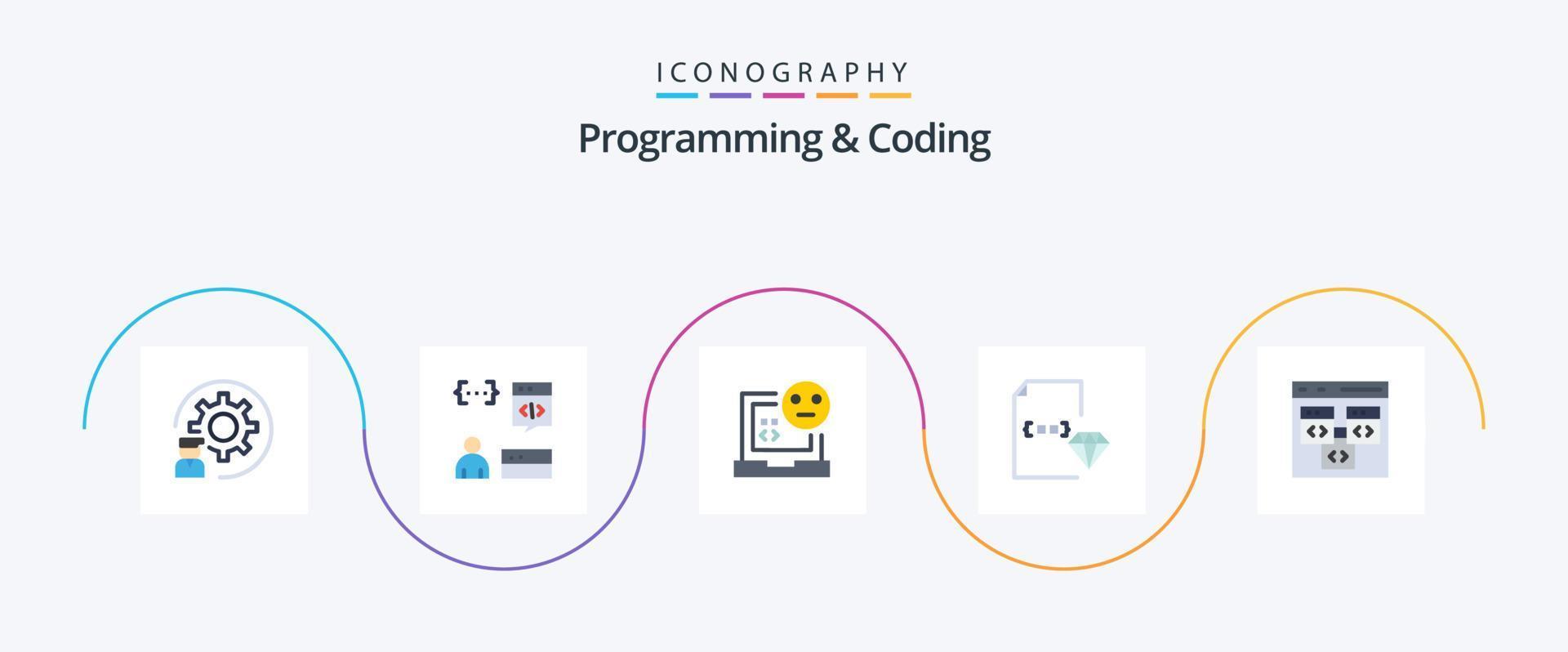 programmering och kodning platt 5 ikon packa Inklusive utveckling. kodning. utveckling. fel. utveckla vektor