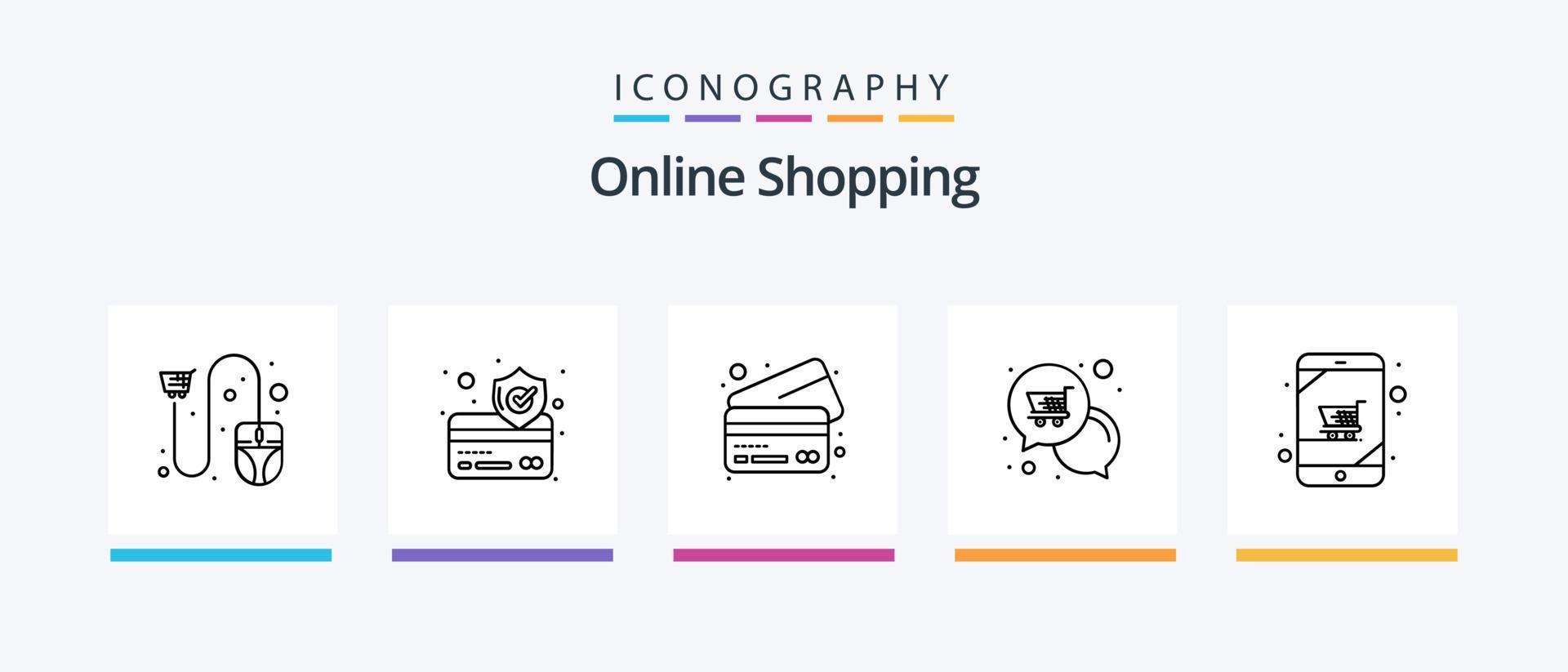 Online-Shopping-Linie 5 Icon Pack inklusive Shopping. Zahlung. Laptop. Geld. Kasse. kreatives Symboldesign vektor