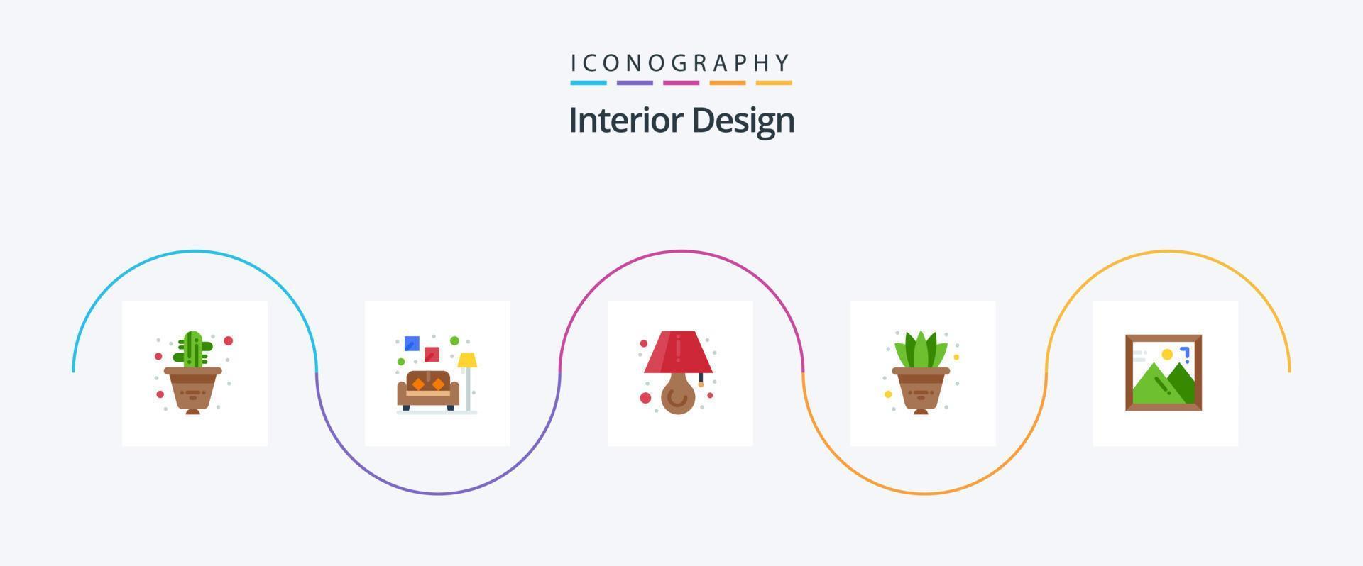 interiör design platt 5 ikon packa Inklusive . Foto. ljus. ram. pott vektor