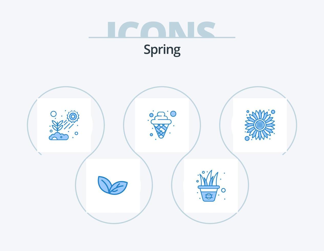 Frühlingsblau Icon Pack 5 Icon Design. Sonne. Eiscreme. Blatt. Essen. wachsend vektor