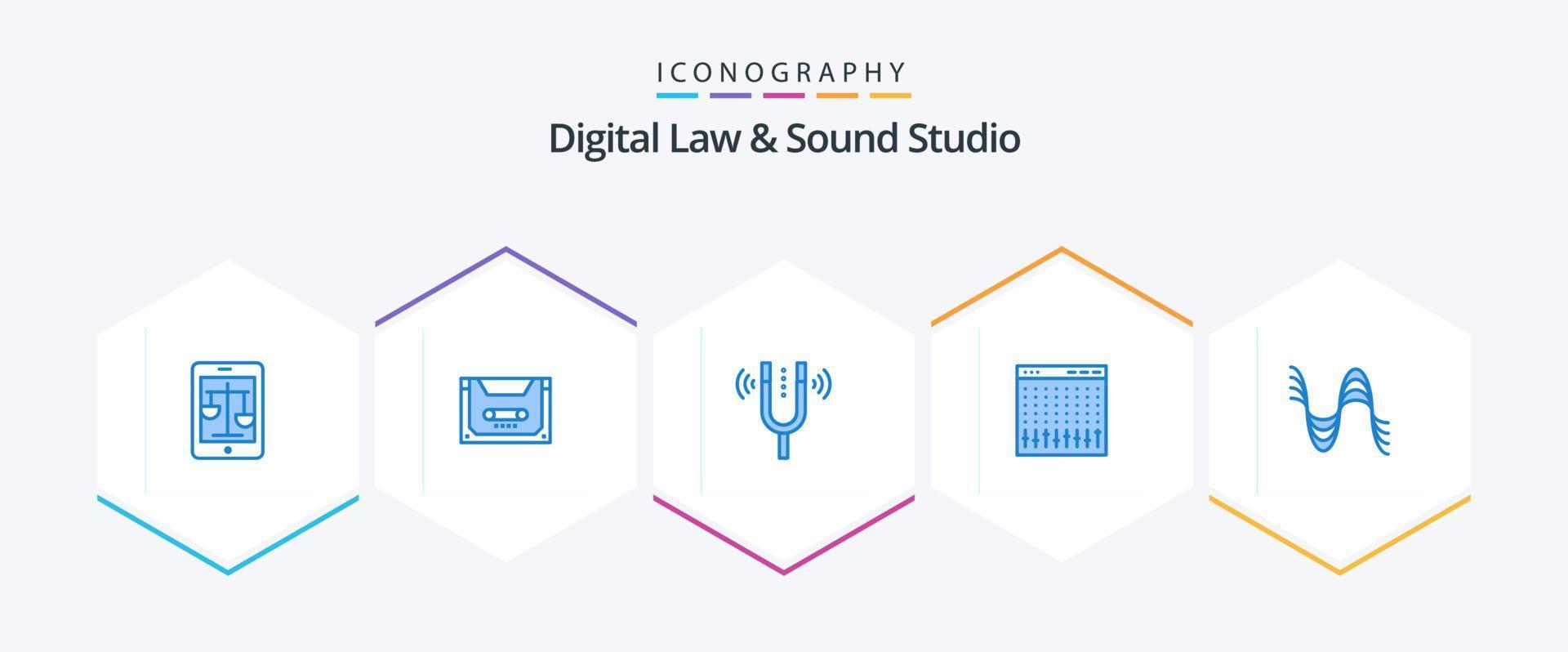 Digital Law and Sound Studio 25 Blue Icon Pack inklusive Controller. Konsole. kompakt. Referenz. kamerton vektor