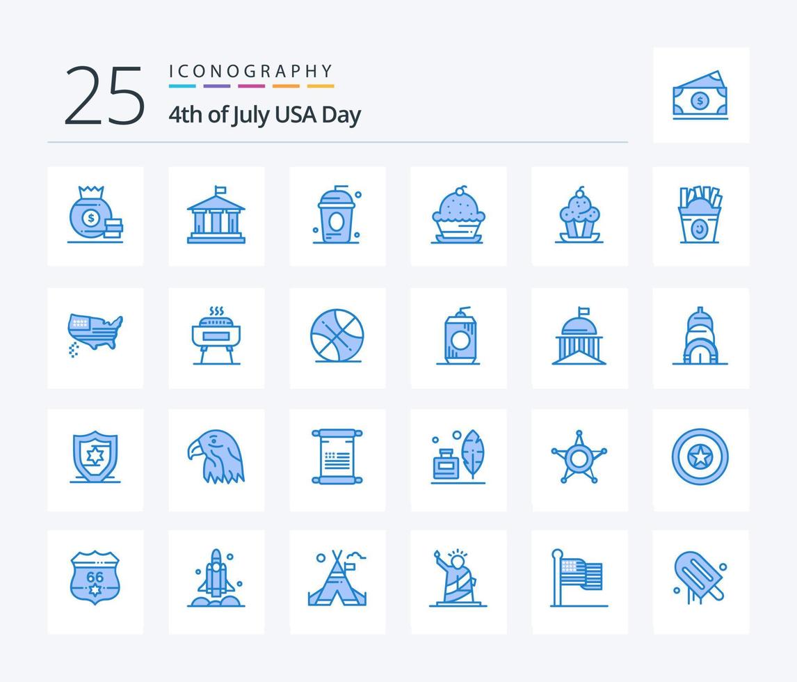 USA 25 blaues Icon Pack inklusive Thanksgiving. Muffin. Kuchen. Nachtisch. Unabhängigkeit vektor