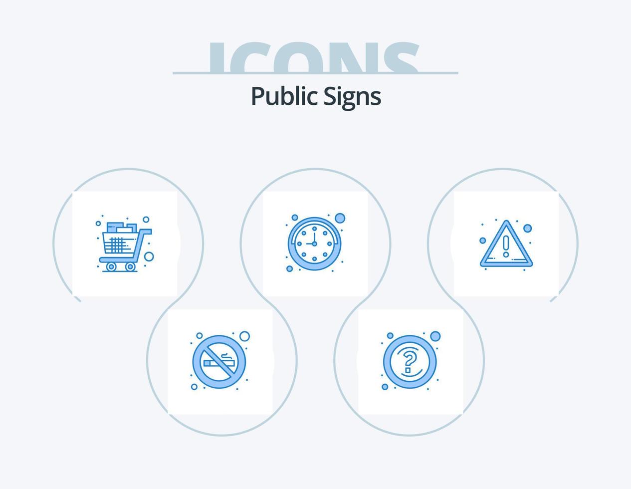 öffentliche Schilder blau Icon Pack 5 Icon Design. Warnung. Alarm. voll. betrachten. Uhr vektor