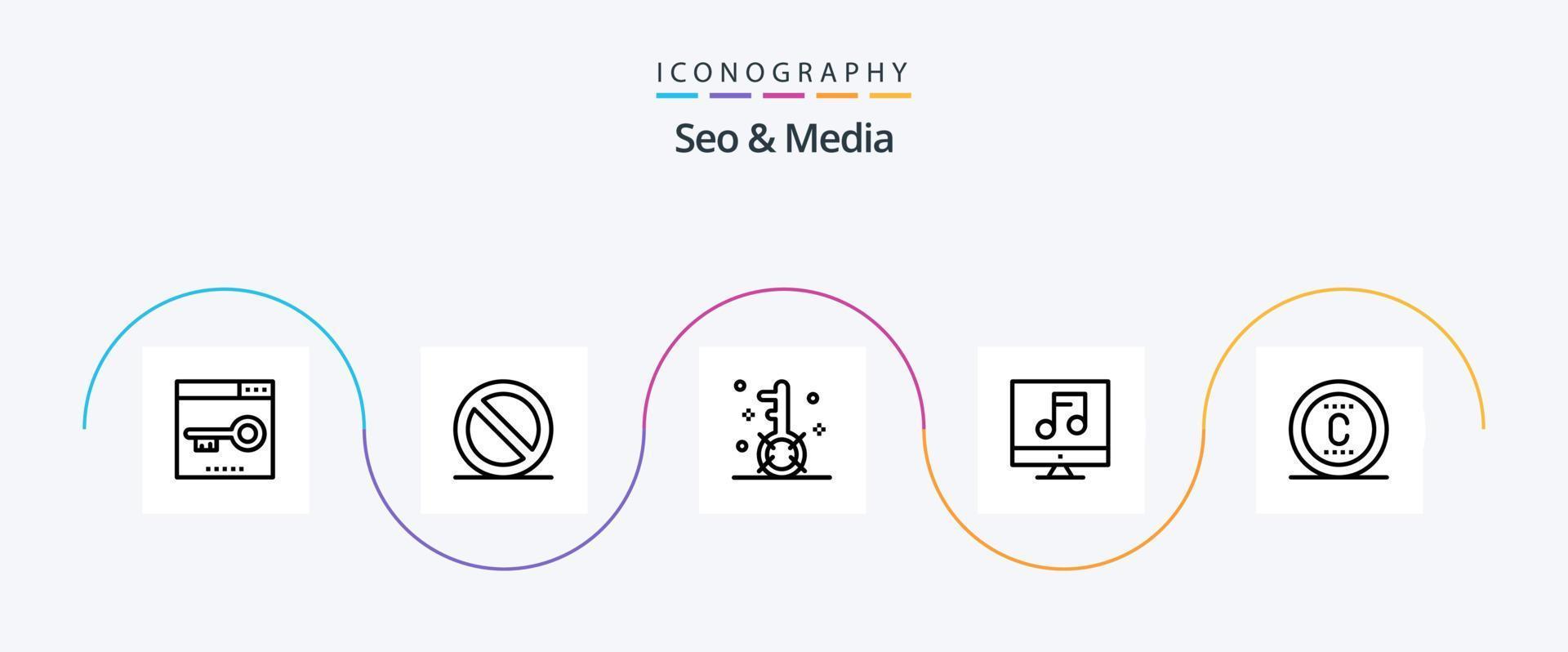 SEO und Media Line 5 Icon Pack inklusive Copyright. Multimedia. Motor. Medien. suchen vektor