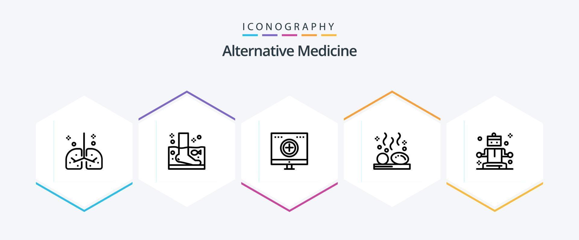 alternativ medicin 25 linje ikon packa Inklusive litoterapi. skönhet. terapi. återhämtning. sjukhus vektor