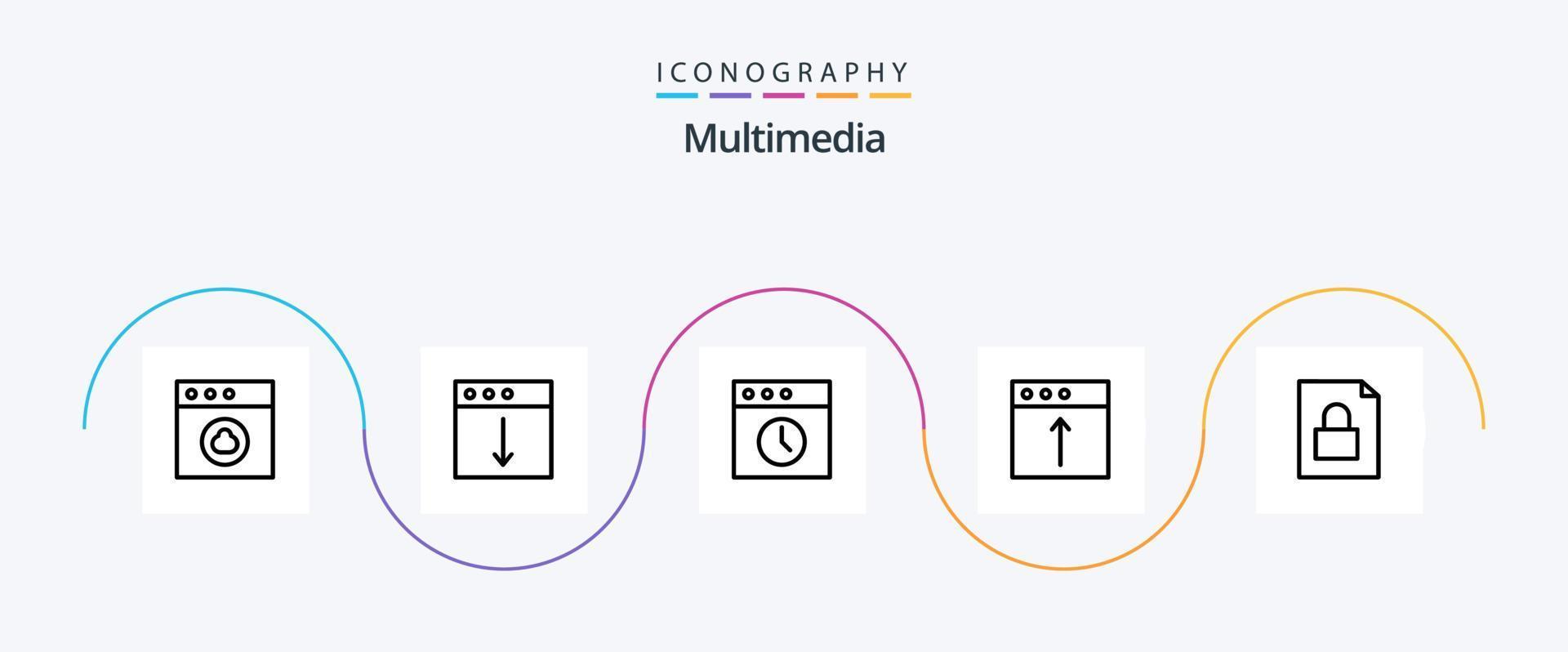 Multimedia Line 5 Icon Pack inklusive . Datei. Geschichte. dokumentieren. Mac vektor