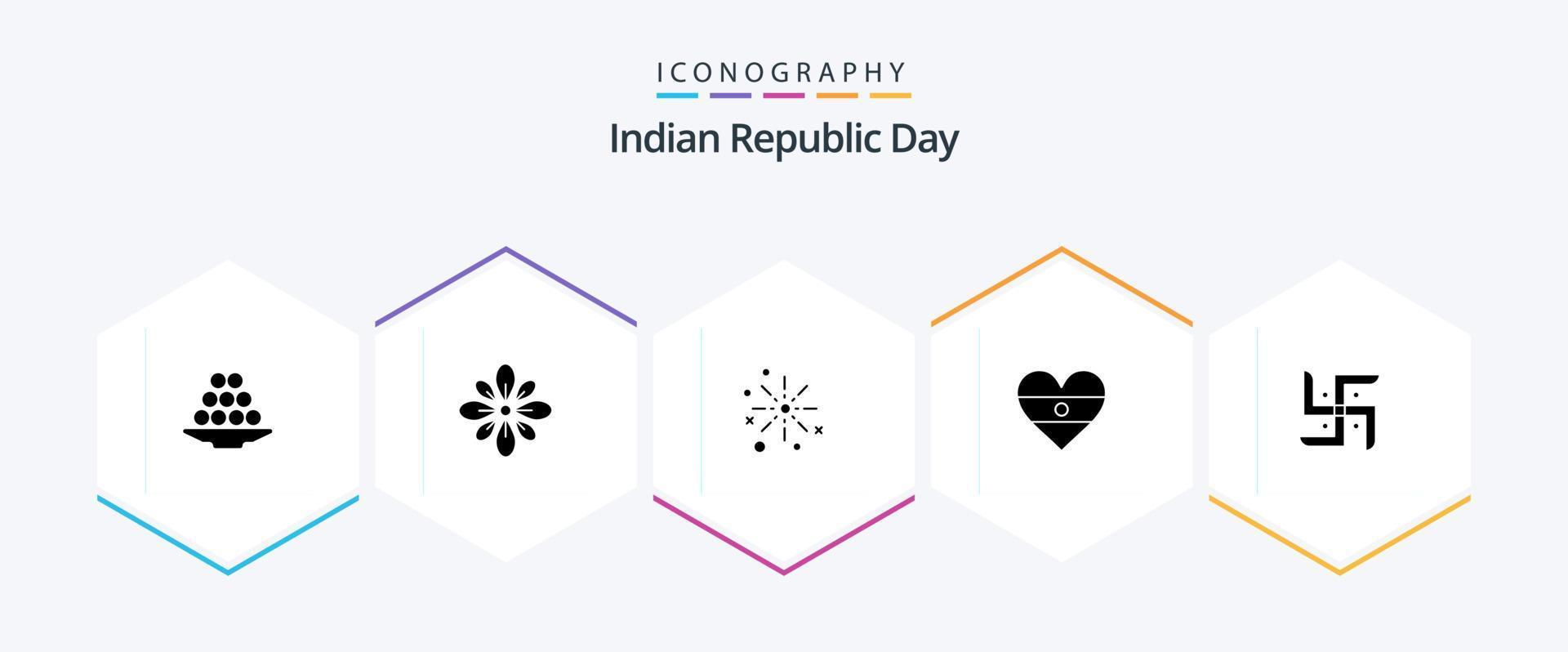 Glyphen-Icon-Pack zum 25. Tag der indischen Republik einschließlich Diwali. zelebrieren. schmücken. Boom. hallo vektor
