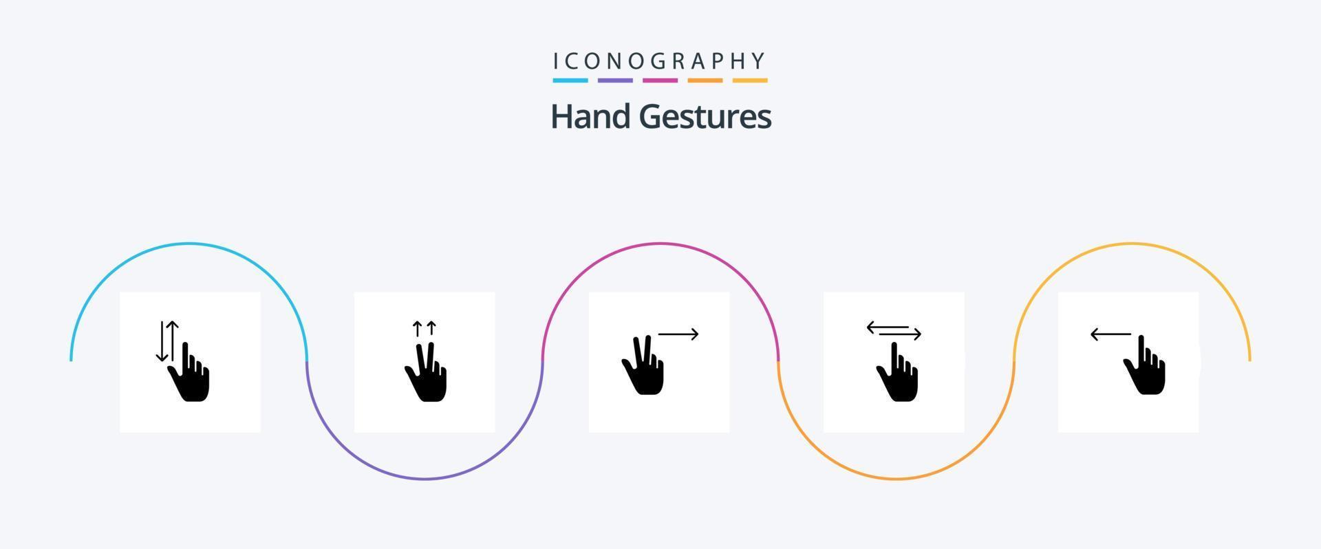 hand gester glyf 5 ikon packa Inklusive gester. höger. fingrar. vänster. gester vektor