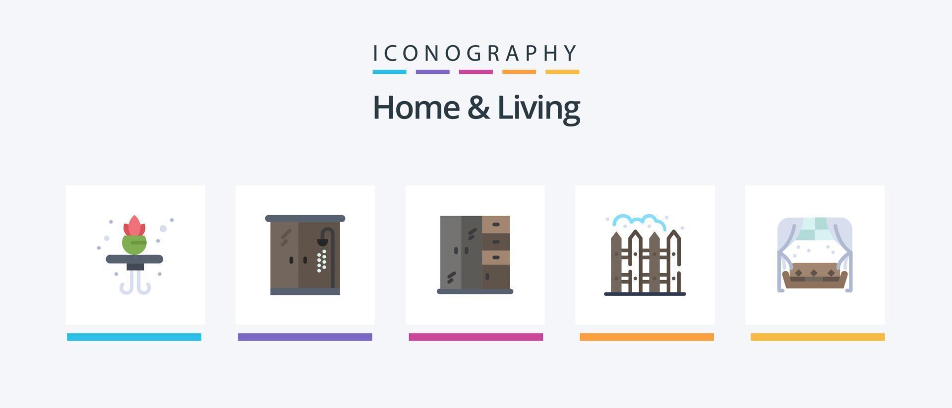 Hem och levande platt 5 ikon packa Inklusive . soffa. skåp. fönster. Hem. kreativ ikoner design vektor