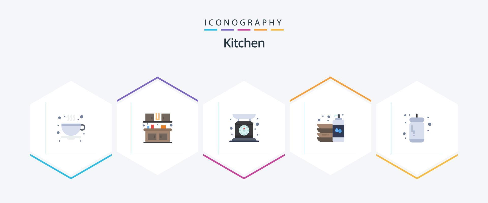 kök 25 platt ikon packa Inklusive ketchup sås. tvätta. maskin. flytande. rena vektor