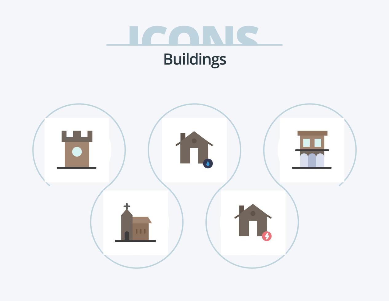 Gebäude flach Icon Pack 5 Icon Design. Feuer. Gebäude. Elektrizität. historisch. Nachtisch vektor