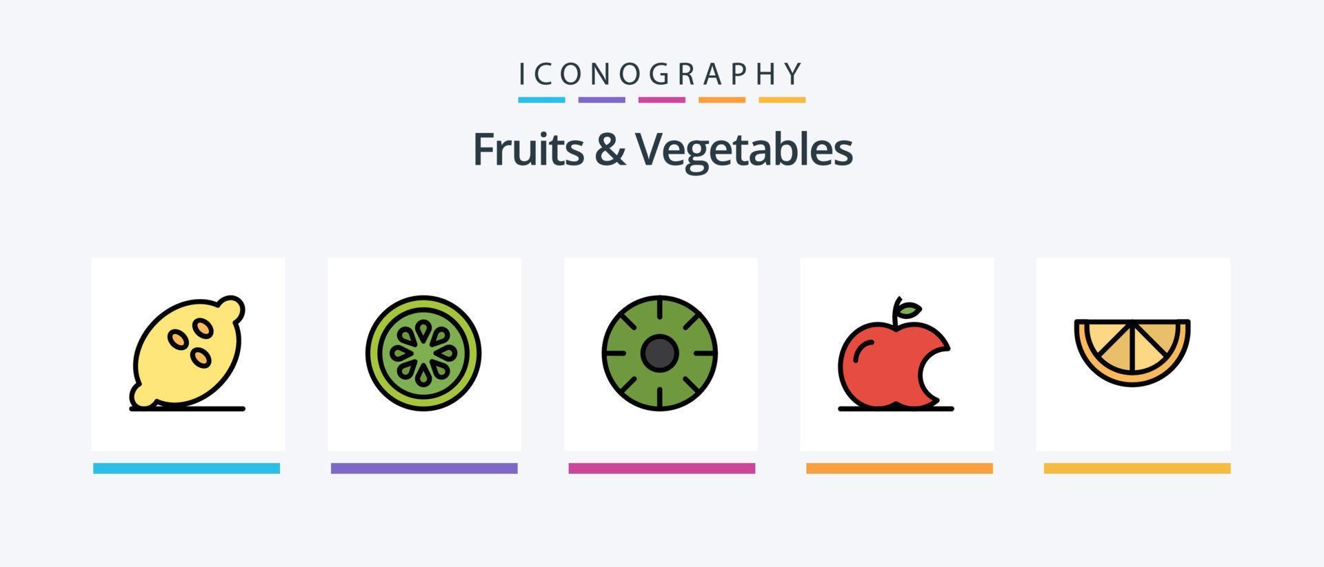 frukt och grönsaker linje fylld 5 ikon packa Inklusive . frukt. grönsaker. pumpa. kreativ ikoner design vektor