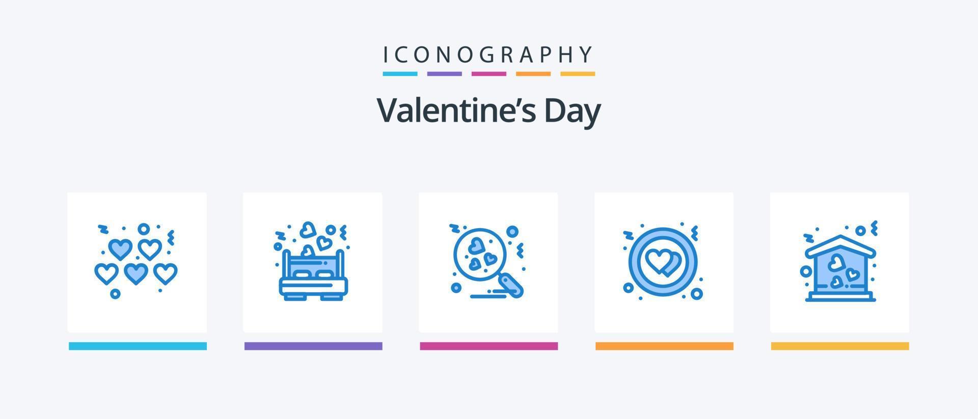 valentines dag blå 5 ikon packa Inklusive . kärlek. kärlek. hus. kärlek. kreativ ikoner design vektor