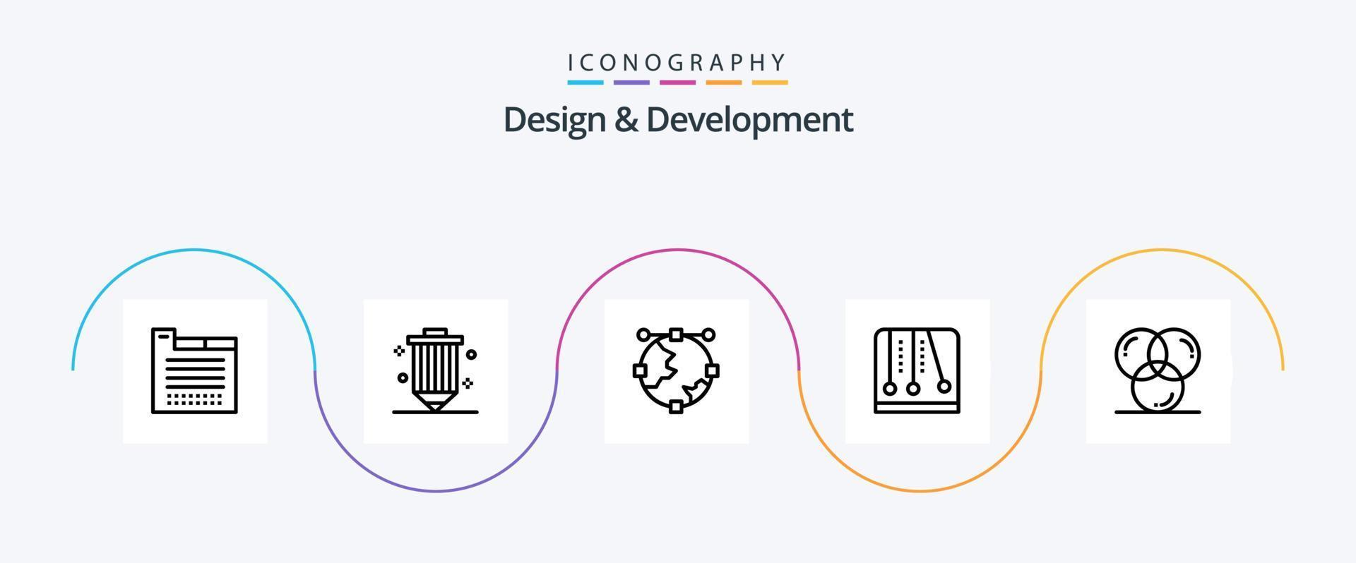 Design- und Entwicklungslinie 5 Icon Pack inklusive Videospiel. Spiel. Programmierung. Entwicklung. Globus vektor