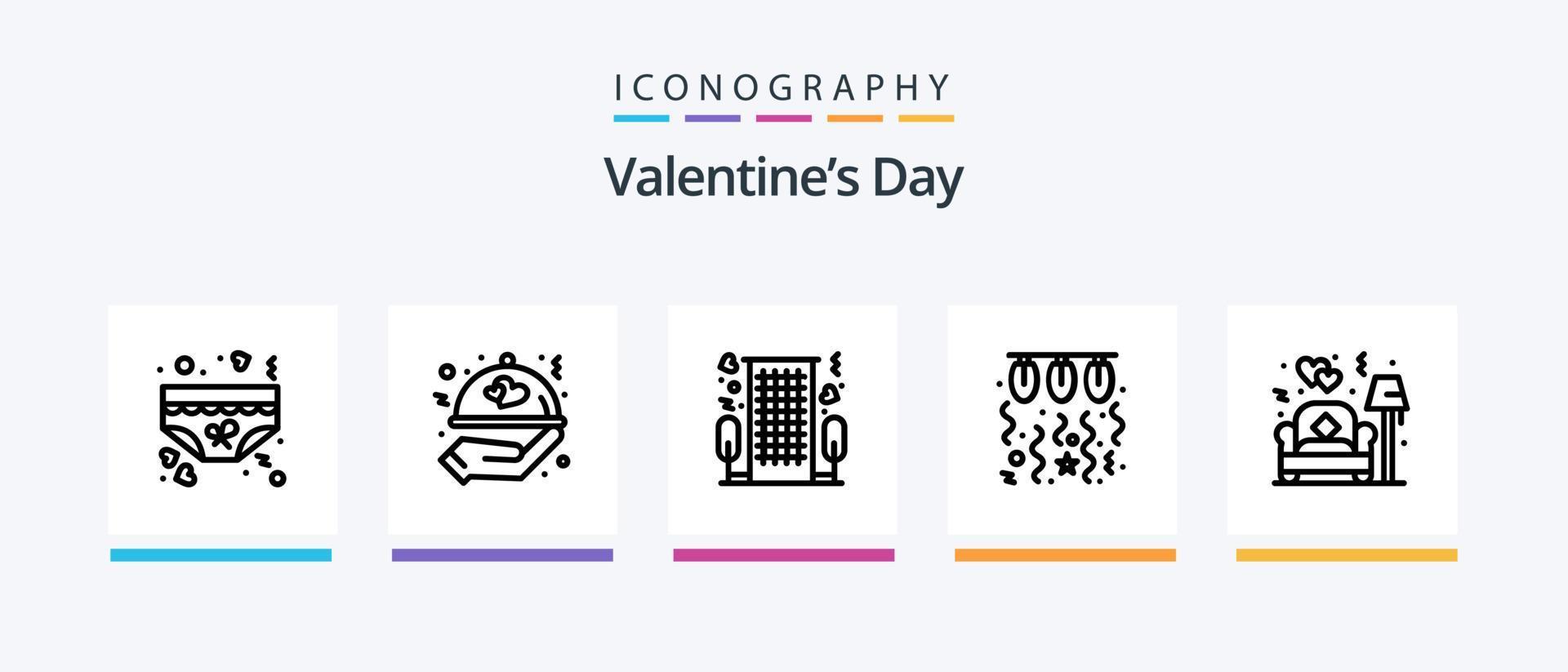 valentines dag linje 5 ikon packa Inklusive kopp. tabell. säng. restaurang. middag. kreativ ikoner design vektor