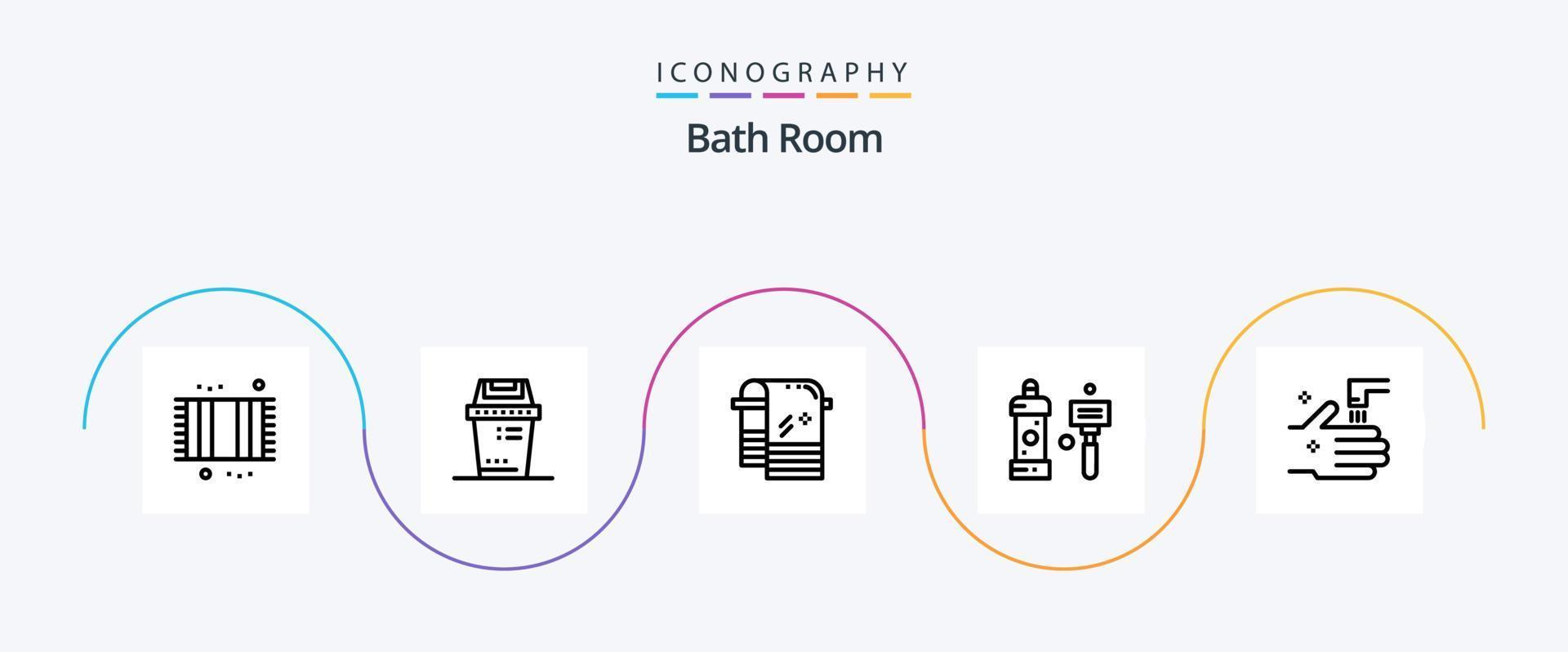 bad rum linje 5 ikon packa Inklusive dusch. rengöring. skräp. badrum. avtorkning vektor