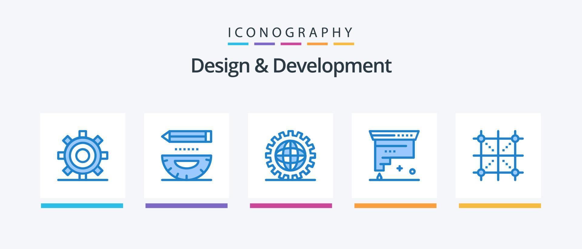 design och utveckling blå 5 ikon packa Inklusive design. patron. utveckling. programmering. utveckling. kreativ ikoner design vektor